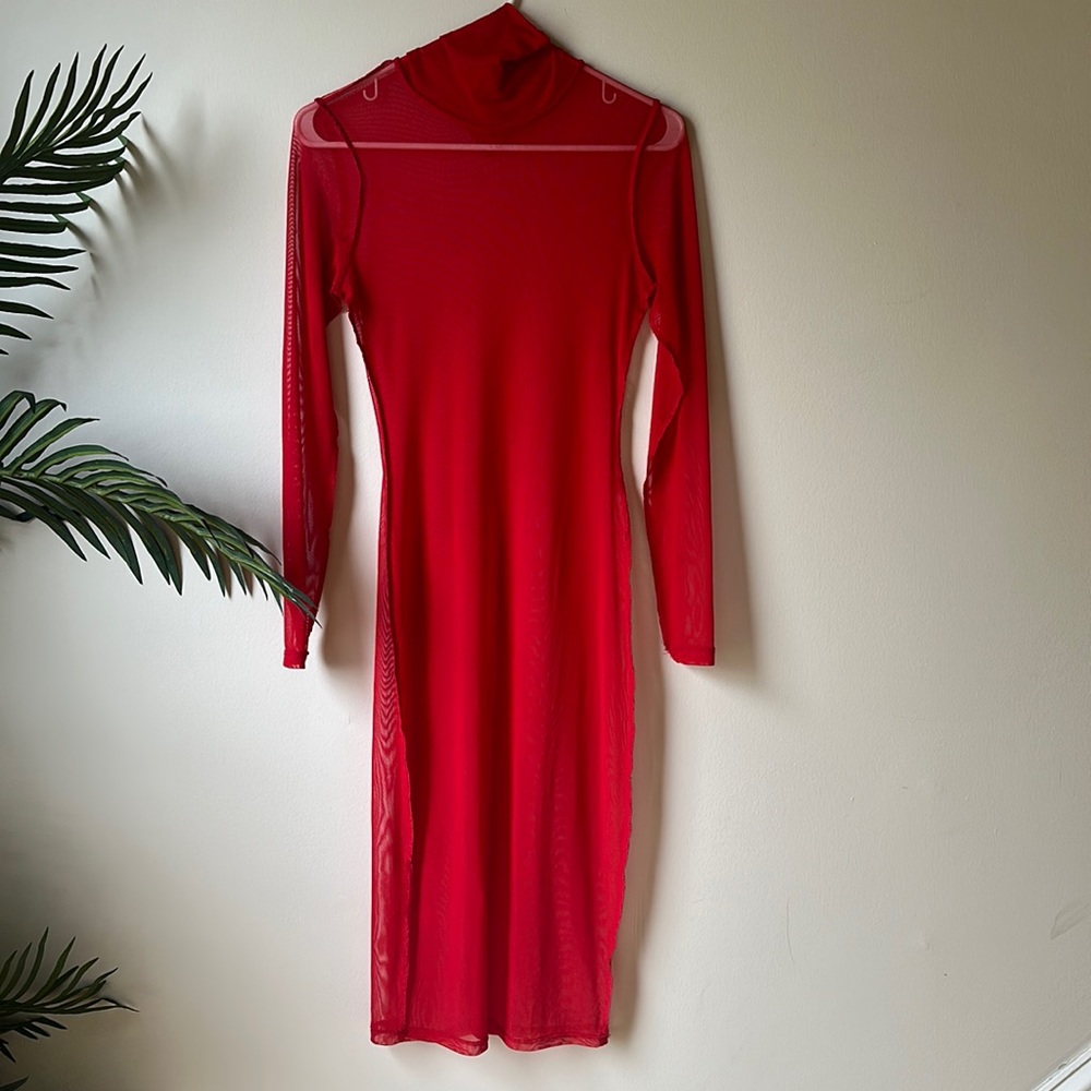 Long red mesh dress